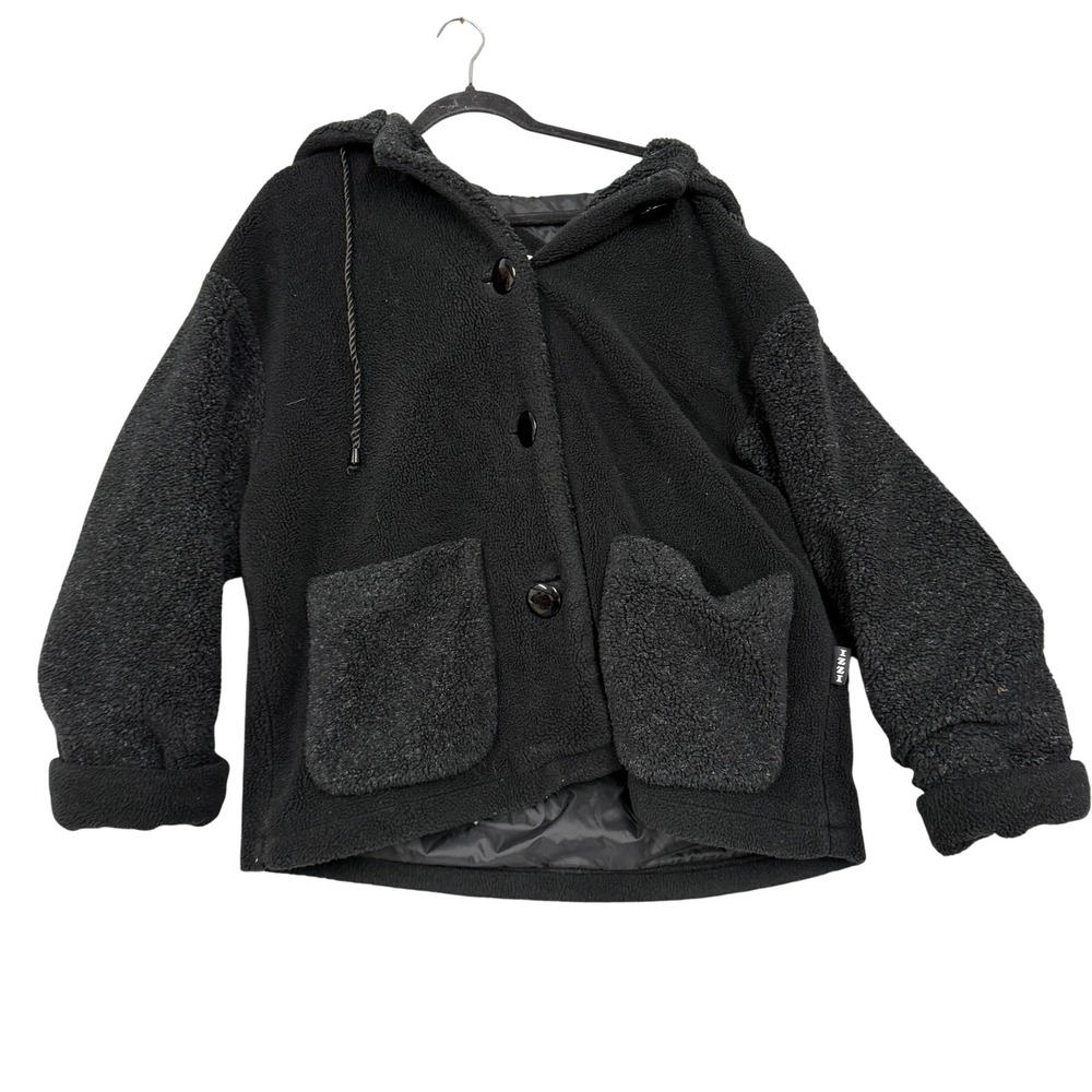 Izzi Jacket Womens Medium Black Hooded Fleece Lined Button Front Pockets Coat